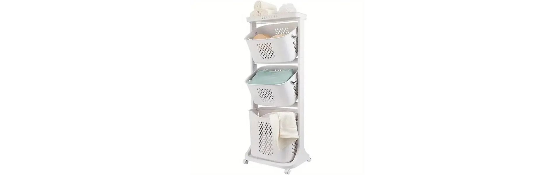 Modern Upgraded 3-Tier Rolling Laundry Basket Large Capacity Divided Movable Laundry Hamper Home Storage Organizer