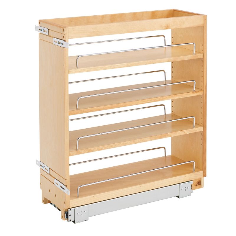 Rev-A-Shelf Pull Out Kitchen Cabinet Storage Organizer Spice Rack w/3 Adjustable Sliding Wood Shelves, Chrome Rails, & 100lb Capacity, 1 of 8