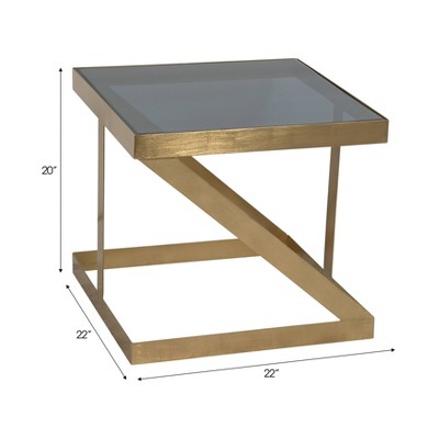 Gold and Black 22" Metal and Glass Square Side Table