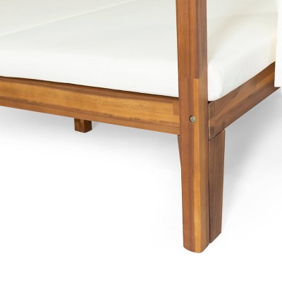 Kinzie Teak and Cream Acacia Wood Outdoor Daybed with Cushions