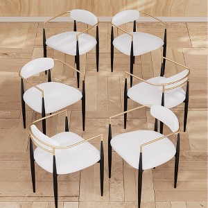 Boucle Dining Chair Set of 6, Mid-Century Luxury Upholstered Armchairs for Kitchen Restaurant Cafe-Morden Fort - 1 of 4