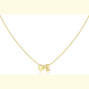 Heart Initial Necklace 14K Gold Plated Christmas Stocking Stuffer for Teens E - 1 of 4