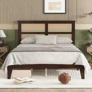 Platform Bed King Frame With Rattan Headboard, Platform Bed Storage With 2 Drawers, Wood Bed With Enhanced Support Salts And Feet-Cuddlewood - 1 of 4