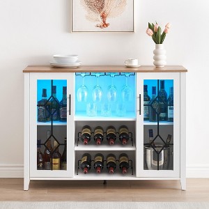 Wine Bar Cabinet with Light,Glass Door Liquor Cabinet with Wine Rack,Coffee Bar Table with Storage Liquor Sideboard with Adjustable Shelves 47.2in - 1 of 4