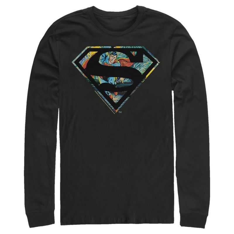 Men's Superman Action Panel Shield Logo Long Sleeve Shirt, 1 of 4
