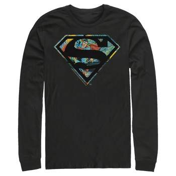 Men's Superman Action Panel Shield Logo Long Sleeve Shirt