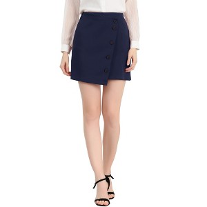 Allegra K Women's Asymmetric Wrap Skirt Stretchy Work Office Mini Skirt - 1 of 4