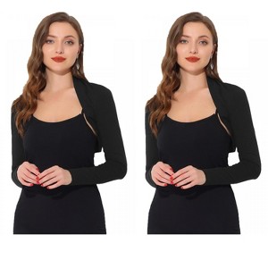 Allegra K Women's Elegant Long Sleeve Knit Open Front Crop Bolero Shrug 2 Packs - 1 of 4