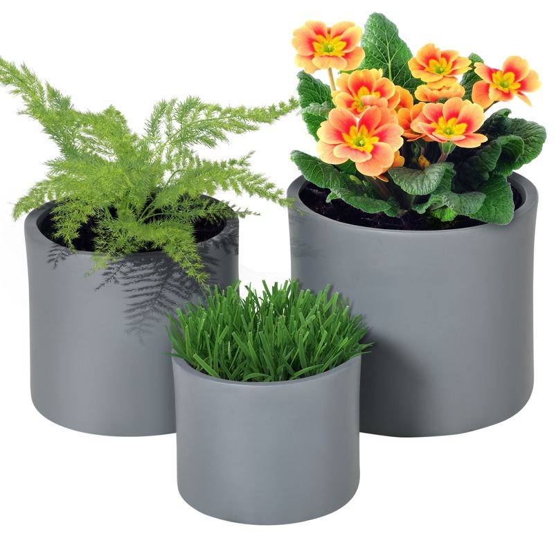 Outsunny 3-Pack Flower Pots, Stackable MgO Planters for Indoor and Outdoor Plants, Entryway, Patio, Yard, Garden Use, 5 of 8