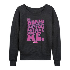 Women's - Barbie - You Inspire Me Lightweight French Terry Wide Neck Long Sleeve Shirt - 1 of 4