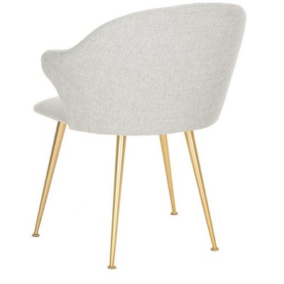 Edmond Transitional Linen Blend Light Grey Arm Chair with Gold Capped Legs