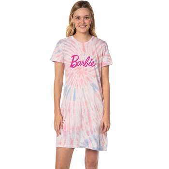 Barbie Womens' Title Logo Tie-Dye Nightgown Sleep Pajama Shirt For Adults Multicolored