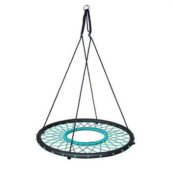 Swinging Money Giant 40 Inch Round Spider Web Fabric Outdoor Backyard Tree Saucer Swing for Kids and Adults, 400 Pound Weight Capacity, Teal