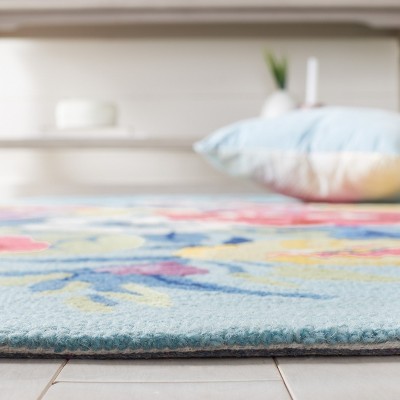 Blue Floral Tufted Wool Oval Rug 6' x 9' - Handmade Non-Slip