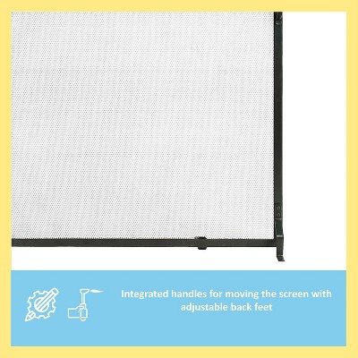Matte Black Wrought Iron Flat Fireplace Screen with Mesh Panel