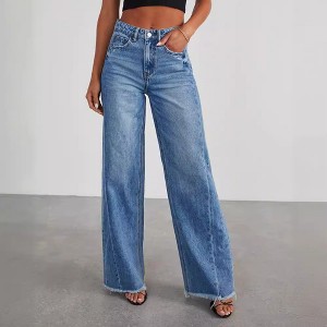 Clearlove Women's Wide Leg Jeans High Waisted Strechy JeansStraight Raw Hem Loose Casual Denim - Blue,X Large - 1 of 4