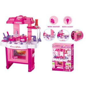 JuzToys 24" Deluxe Kitchen Appliance Cooking Play Set, Portable Toy Kitchen for A Little Chef , Pretend Playset Toys, Pink with Light & Sound - 1 of 4