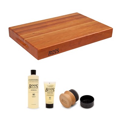 John Boos Cutting Board Bundle with Reversible 20" Butcher Cutting Board Block, Cherry Wood and 3 Piece Wood Cutting Board Care/Maintenance Set