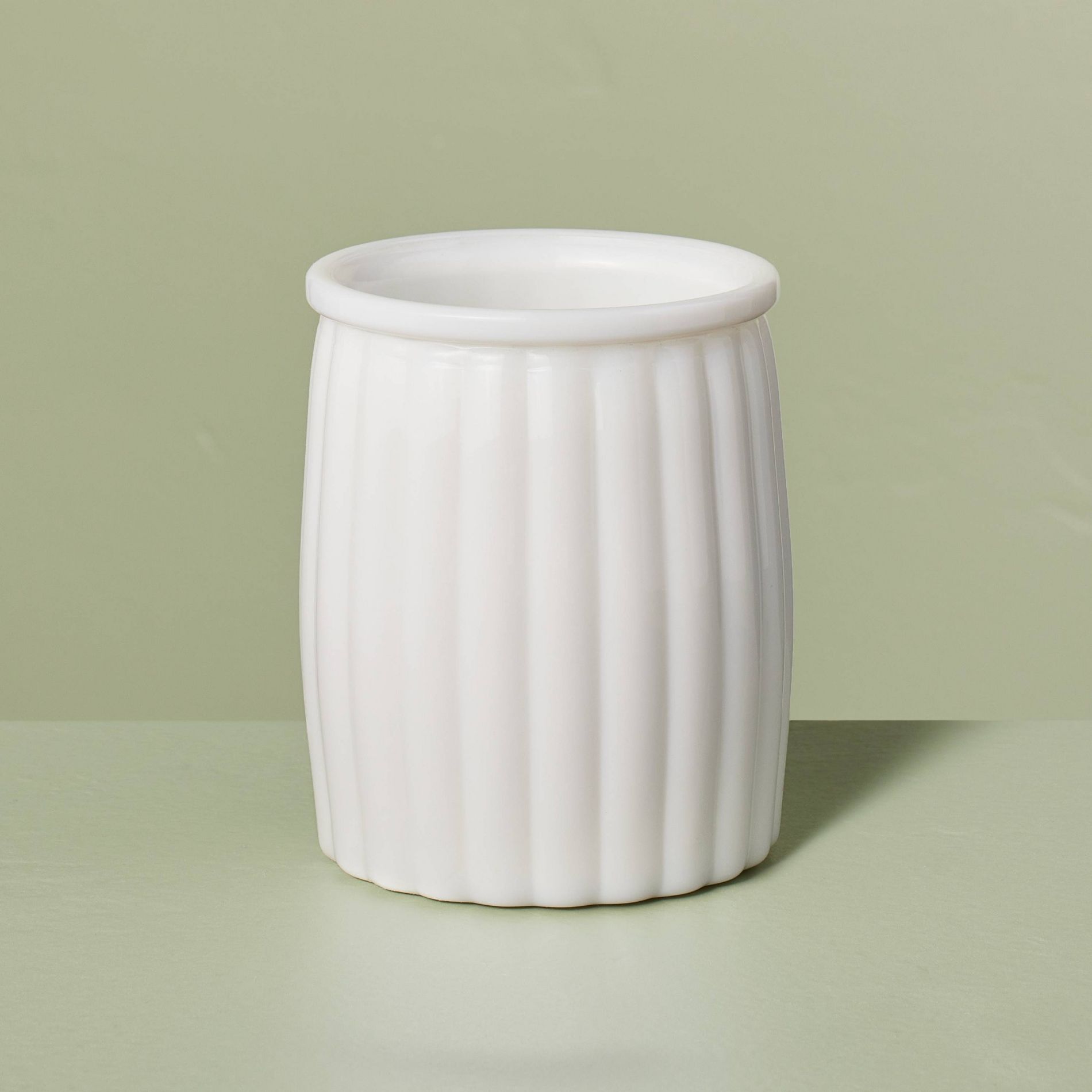 Ribbed Milk Glass Bathroom Tumbler White - Hearth & Hand™ with Magnolia: Elegant Vanity Accessory, Hand Washable