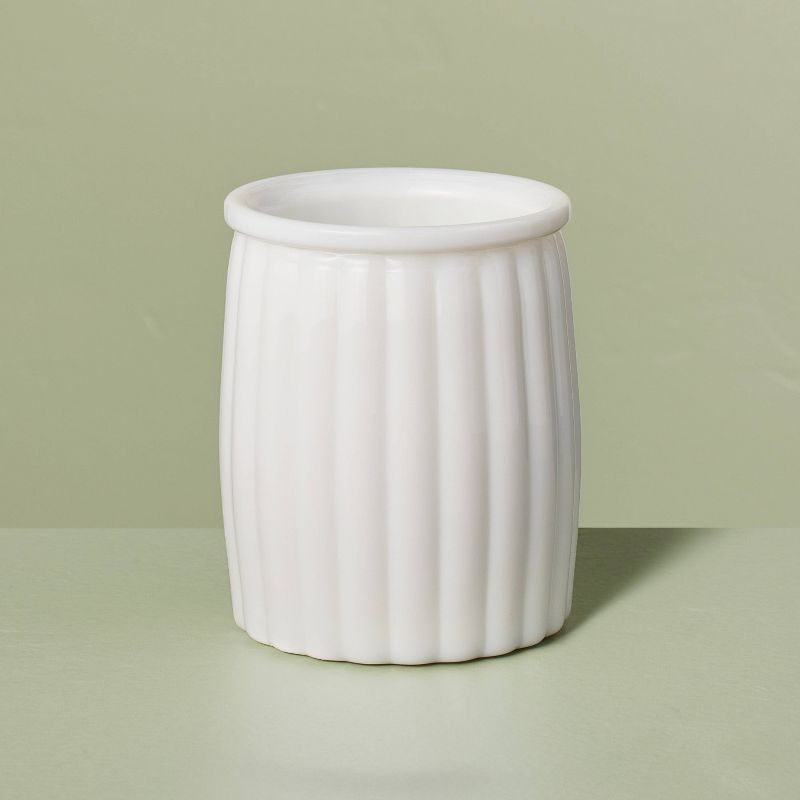 Ribbed Milk Glass Bathroom Tumbler White - Hearth &#38; Hand&#8482; with Magnolia, 1 of 8