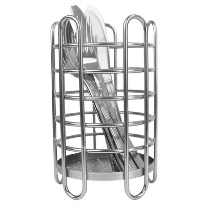 Home Basics Simplicity Collection Free-Standing Utensil  and Cutlery Holder with Quick Draining Holes, Satin Chrome