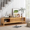 Tangkula TV Stand for TVs up to 65 Inches w/ Sliding Slatted Doors 5 Cable Holes Natural - 3 of 4