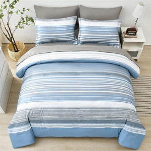 BAGOKIE All Season 5/7 Piece Bed in a Bag Comforter Set, Stripe Pattern - 1 of 4