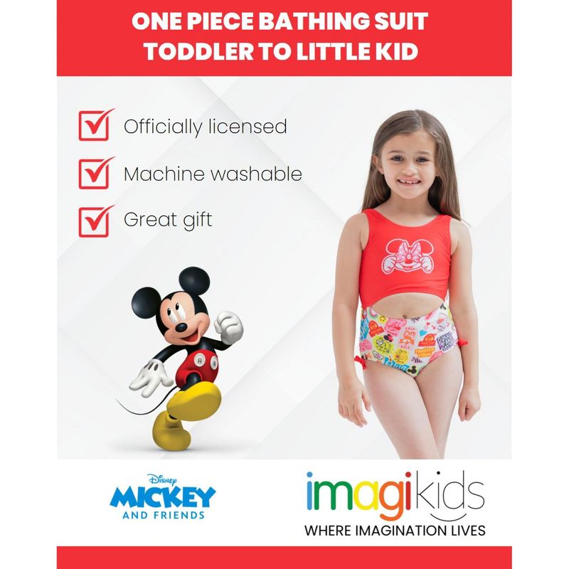 Disney Mickey Mouse Minnie Mouse Girls One Piece Bathing Suit Toddler to Little Kid, 3 of 9
