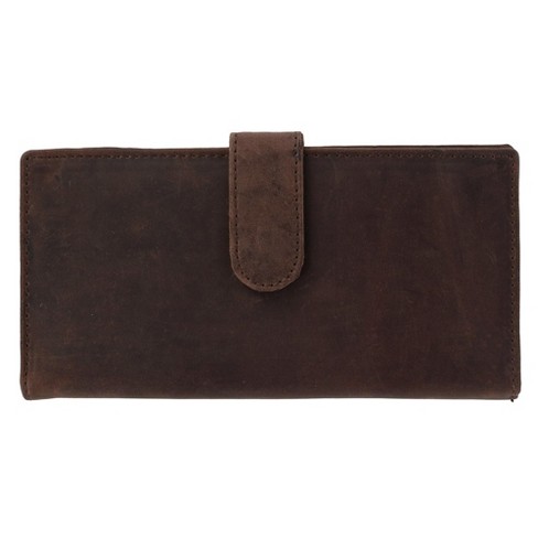 Women's Distressed Leather Long Checkbook Wallet Purse