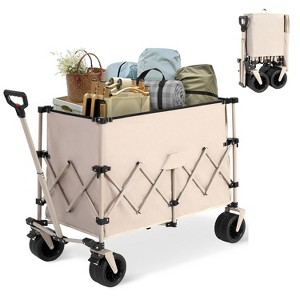 HTUTWOO Beach Collapsible Wagon Cart, Heavy Folding Utility Cart, 300L Capacity, Duty 350 lbs, with Big All-Terrain Beach Wheels & Drink Holders - 1 of 4