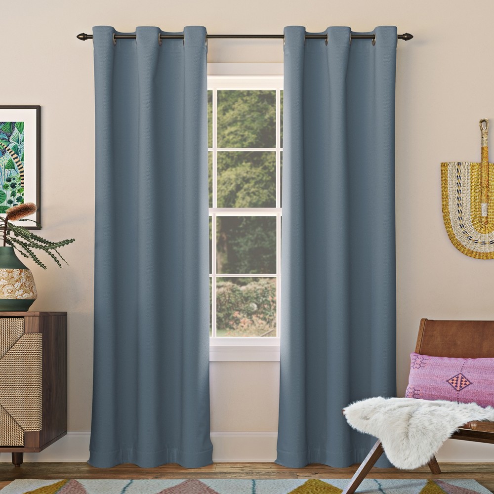 40"x95" Sun Zero Blackout Kenneth Energy Saving Grommet Curtain Panel Denim Blue: Modern Thermal Insulated, Noise Reduction