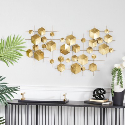 Metal Geometric 3D Cube Relief Wall Decor Gold - CosmoLiving by Cosmopolitan: Luxury Glam Iron Artwork