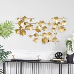Metal Geometric 3D Cube Relief Wall Decor Gold - CosmoLiving by Cosmopolitan: Luxury Glam Iron Artwork - 1 of 4