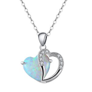 Heart Shape Fire Opal Cz Pendant Chain Necklace for Women Ginger Lyne Collection - 1 of 4