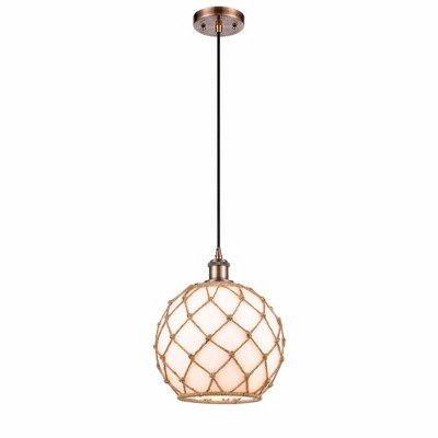 Farmhouse Rope - 1 Light Cord Hung Mini Pendant In Industrial Style-13 Inches Tall and 10 Inches Wide