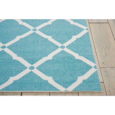 Aqua Floral 93'' Easy-Care Synthetic Indoor/Outdoor Rug