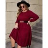 Plus Size Women's Long Knit Dress with Lantern Sleeves, Soft Casual Crewneck Tunic Sweater Dress for Tall Ladies - 3 of 4