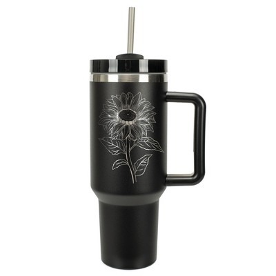 Elanze Designs 40 Ounce Travel Tumbler With Straw and Lid Stainless Steel Double Wall Insulated Joyful Sunflower Black