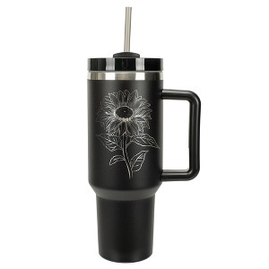 Elanze Designs 40 Ounce Travel Tumbler With Straw and Lid Stainless Steel Double Wall Insulated Joyful Sunflower Black - 1 of 4