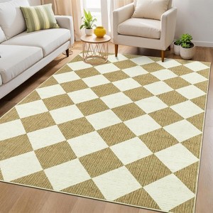 Coucheta Washable Checkered Area Rug, Non-Slip & Stain Resistant, Modern Geometric Plaid Carpet for Bedroom, Living Room, Hallway, Dining & Nursery - 1 of 4