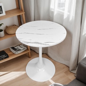 Vynxaria Modern Marble Texture Round Table, Dining Kitchen, MDF Top and Steel Base Tulip Round, Mid Century Coffee Table - 1 of 4