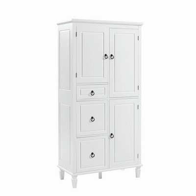 Resenkos Retro Multi-Functional Storage Cabinet with Adjustable Shelves, 3 Drawers, and 3 Enclosed Compartments, White