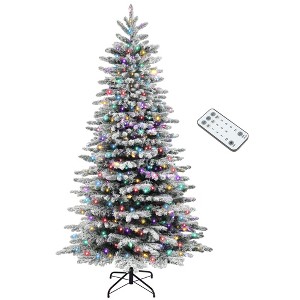 6.5ft Snow Flocked Artificial Christmas Tree, Pre-Lit Christmas Tree with 400 LED Lights and 990 Branch Tips - 1 of 4