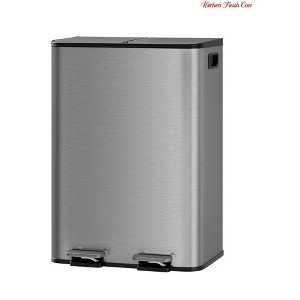 (2X30/2 x 40 L)Kitchen Trash Can, Garbage Can w/ Lid, Stainless Steel Trash Bin w/ 2 Removable Inner Buckets, Soft-Close Foot Pedal - 1 of 4