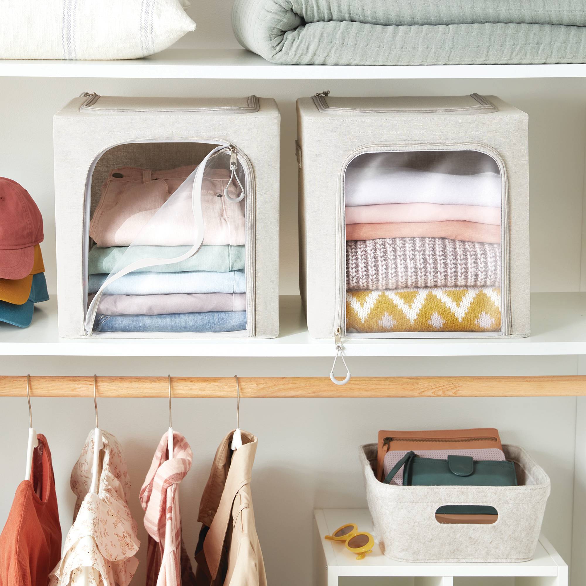 Small Set of 2 Zipper Fabric Storage Cubes Gray - Brightroom™