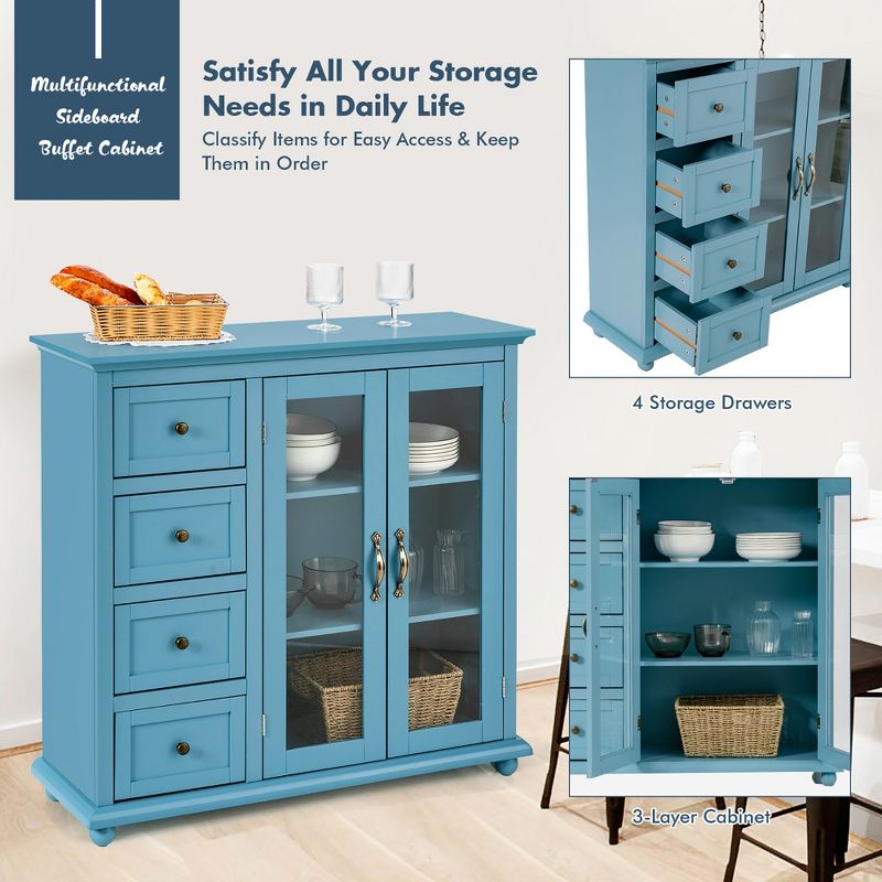 Costway Buffet Sideboard Table Kitchen Storage Cabinet w/ Drawers & Doors White\Blue\Green, 5 of 11
