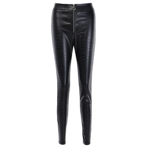 Coolmee Womens Leather Pants High Waisted Skinny Tummy Control Thick Thermal Lined Stretch Sexy Push Up Pleather Leggings - 1 of 4