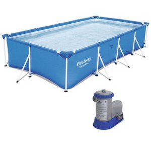 Bestway 13 Foot x 7 Foot x 32 Inch Rectangular Steel Pro Frame Durable 3 Ply PVC Above Ground Swimming Pool with 1,500 GPH Flowclear Filter Pump - 1 of 4