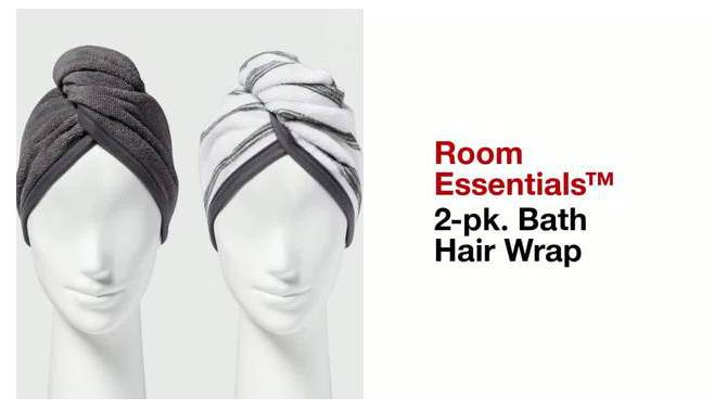 2pk Microfiber Bath Hair Wrap Set Gray - Room Essentials&#8482;, 2 of 6, play video