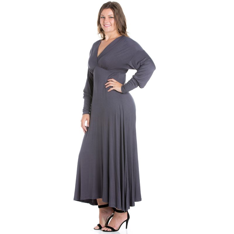 24seven Comfort Apparel V-Neck Long Sleeve Plus Size Maxi Dress, 2 of 5